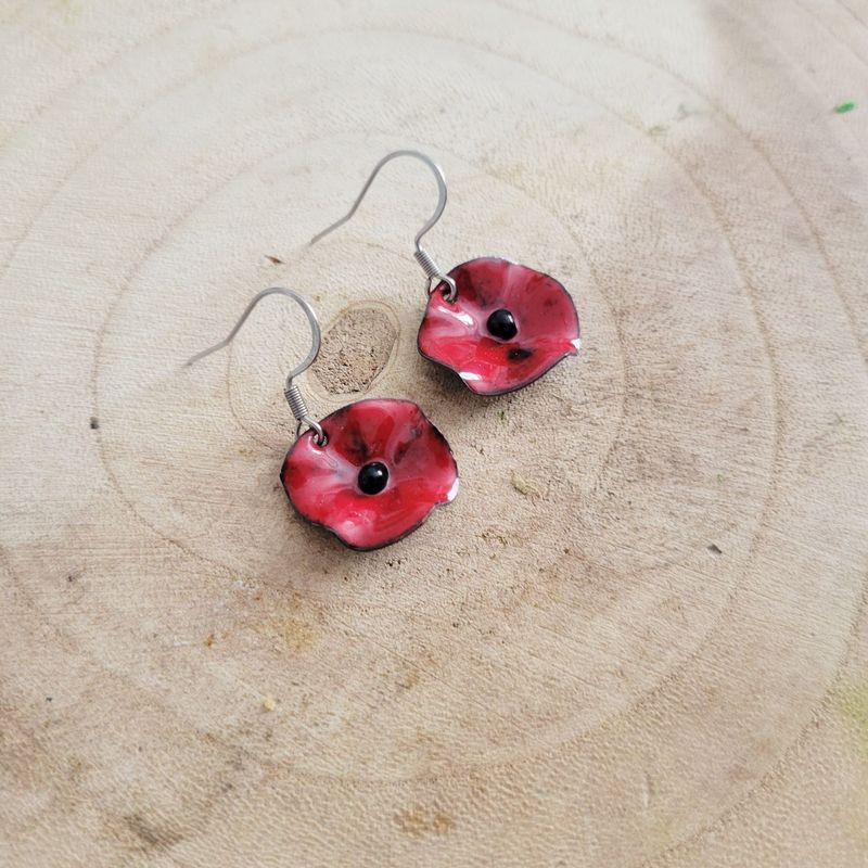 Boucles d'oreilles mini coquelicot rouge en cuivre émaillé
