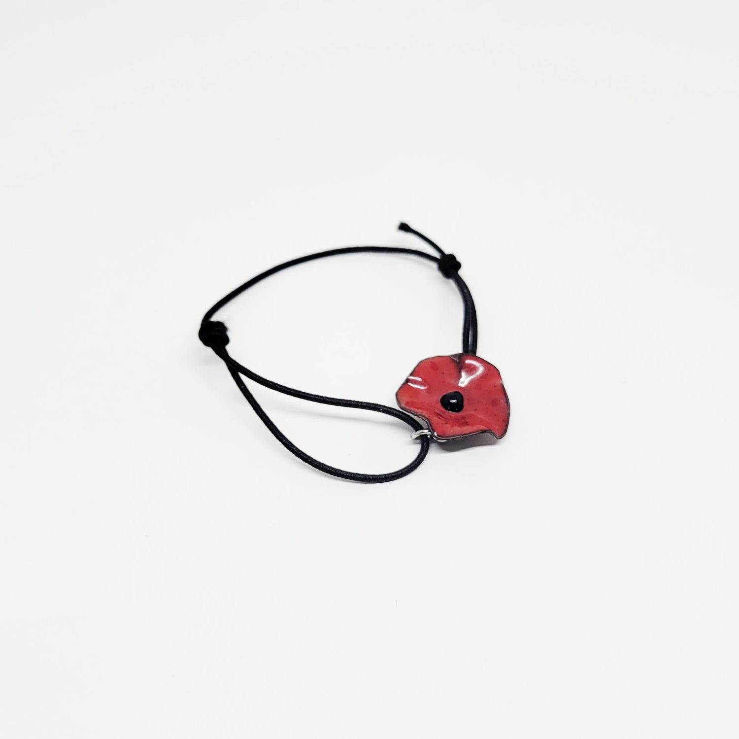 Bracelet sur cordon mini coquelicot rouge en cuivre émaillé
