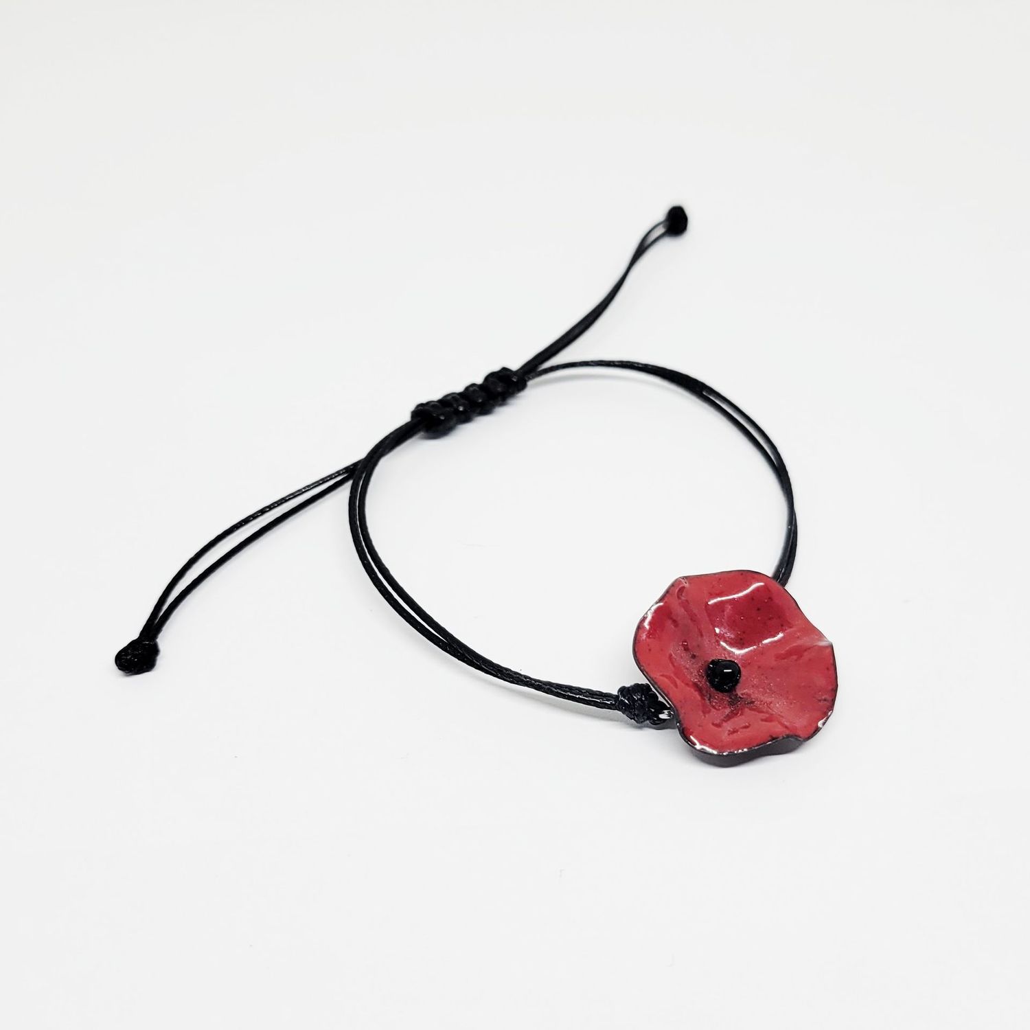Bracelet réglable coquelicot rouge en cuivre émaillé