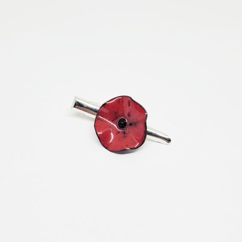 Pince cheveux coquelicot rouge en cuivre émaillé