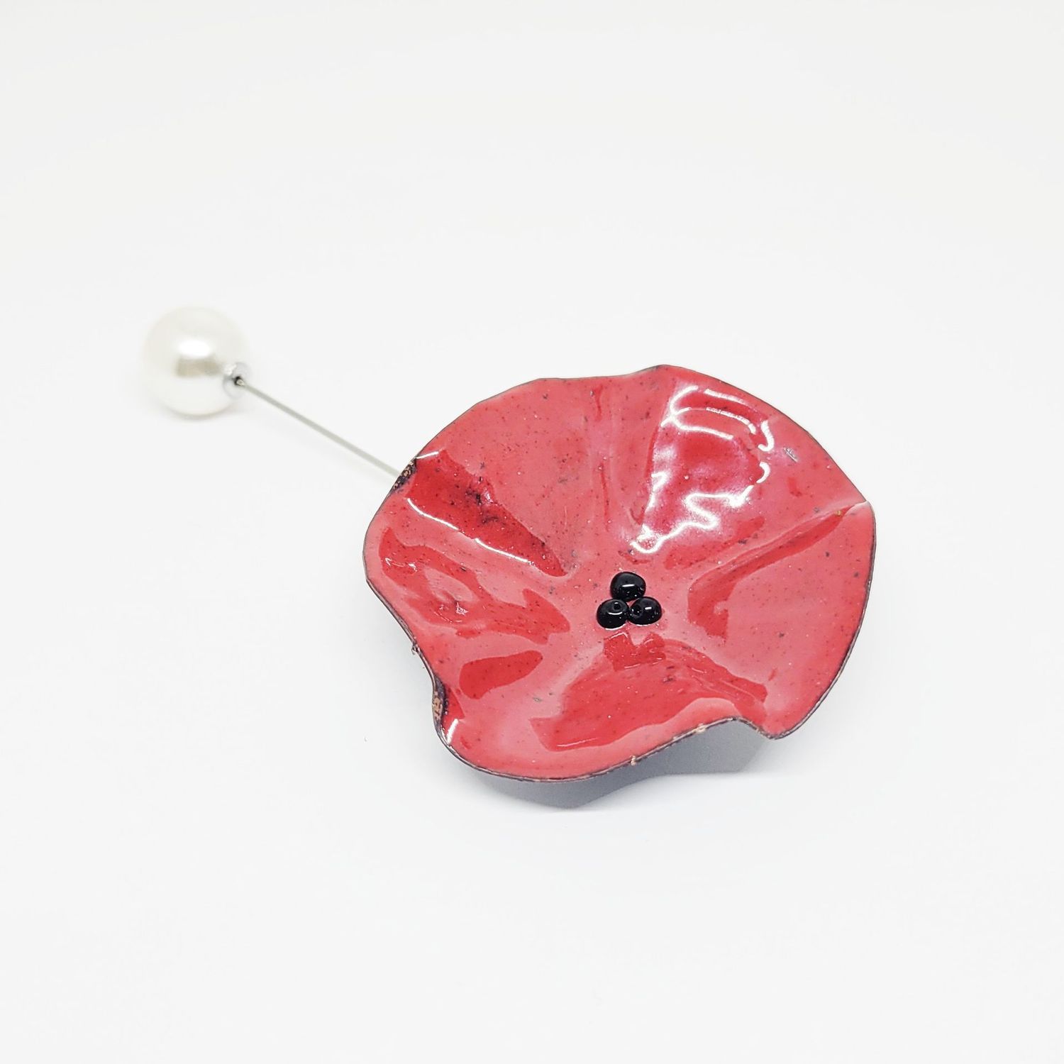 Fibule coquelicot rouge XXL en cuivre émaillé