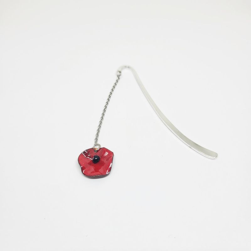 Marque page coquelicot rouge en cuivre émaillé