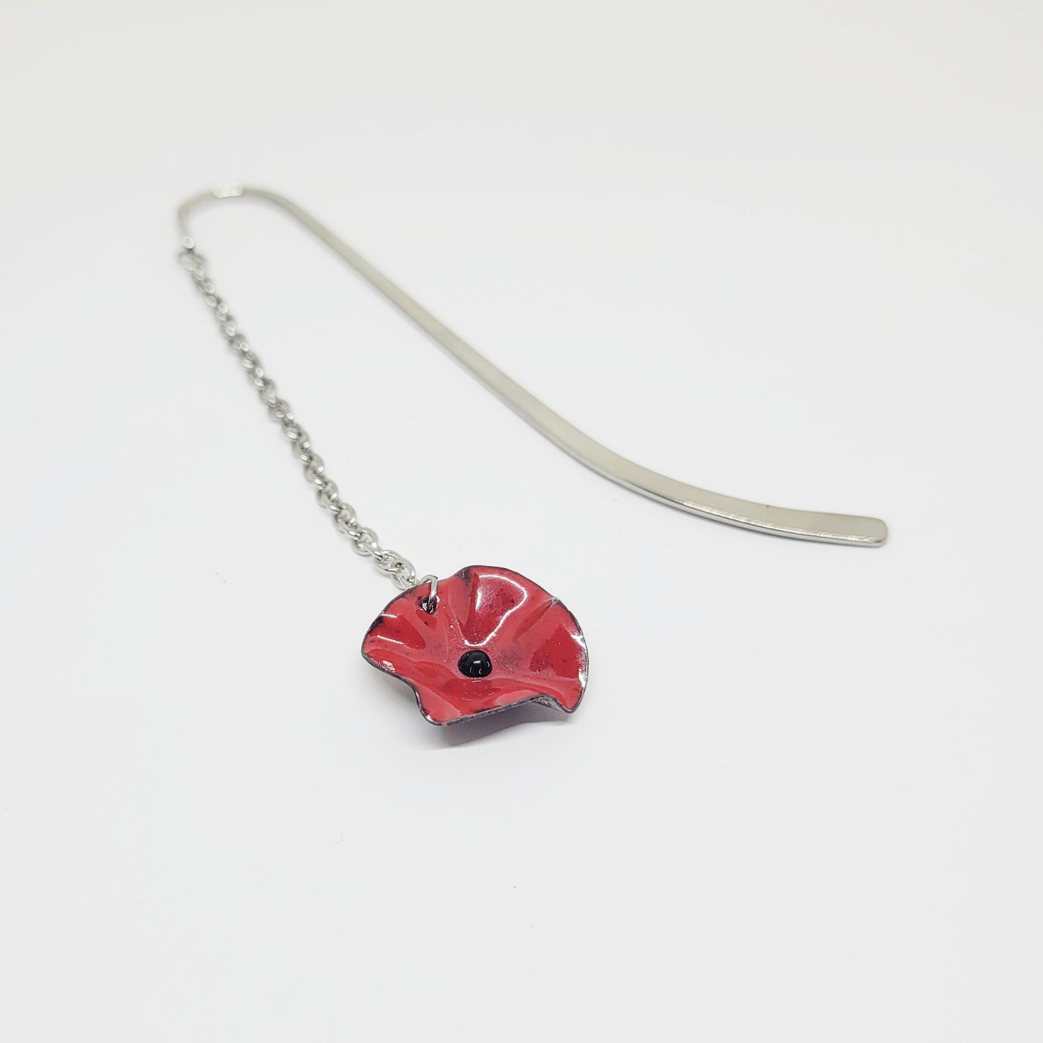 Marque page coquelicot rouge en cuivre émaillé