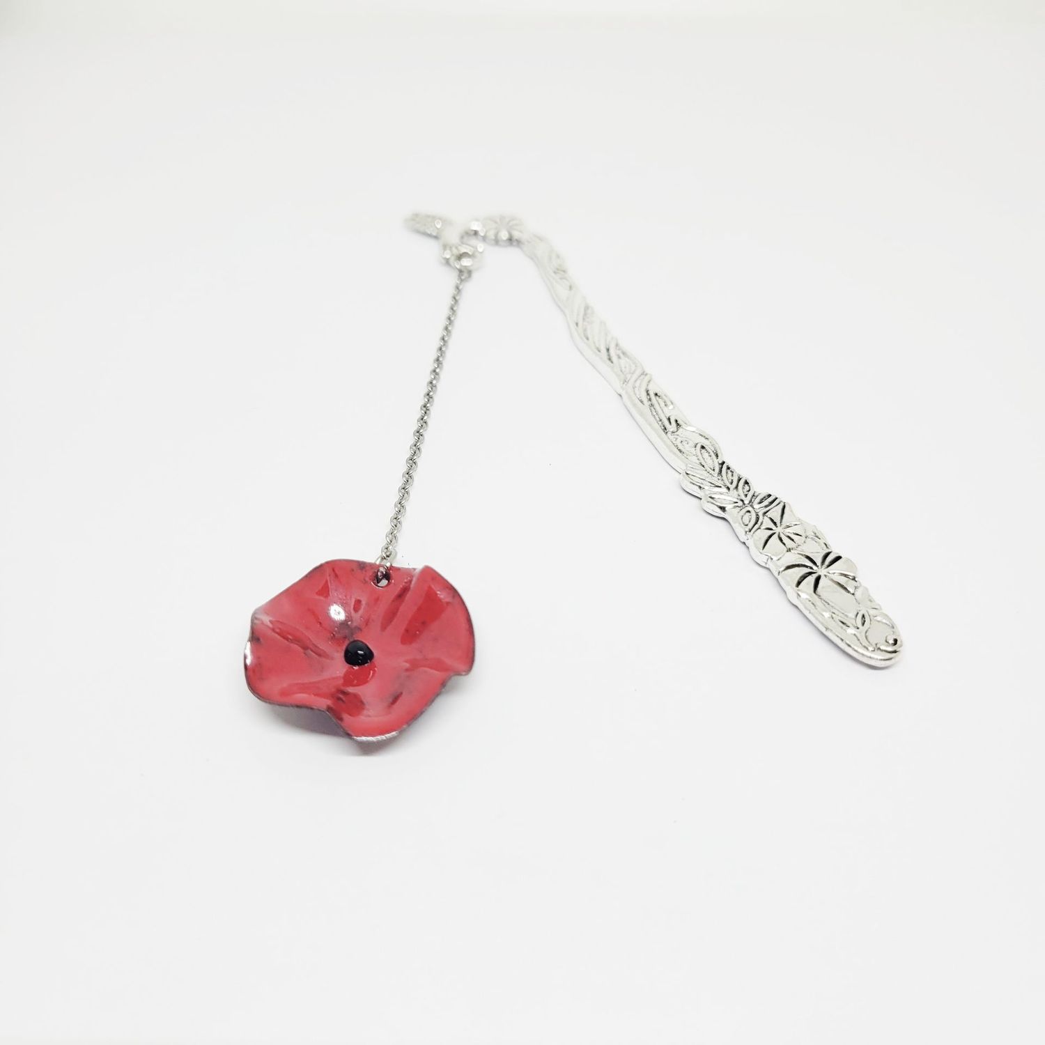 Marque page coquelicot rouge en cuivre émaillé