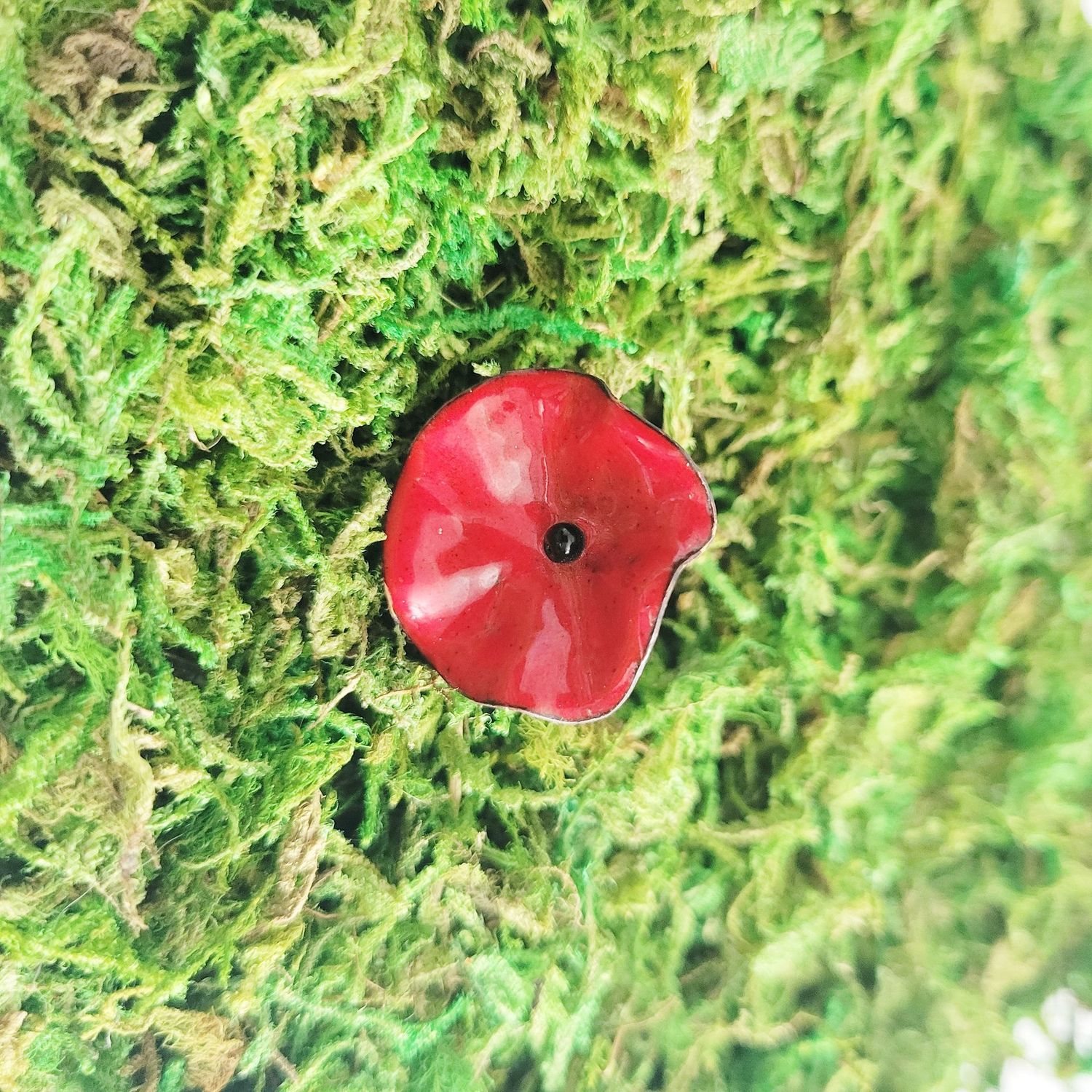 Bague coquelicot rouge en cuivre émaillé