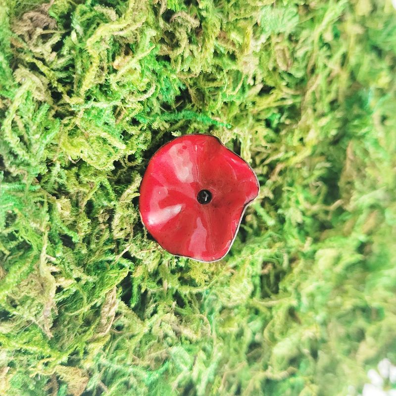 Bague coquelicot rouge en cuivre émaillé