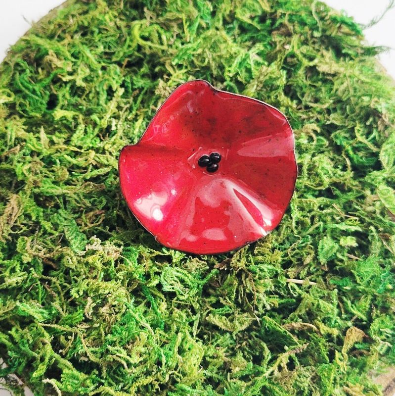 Bague coquelicot rouge en cuivre émaillé