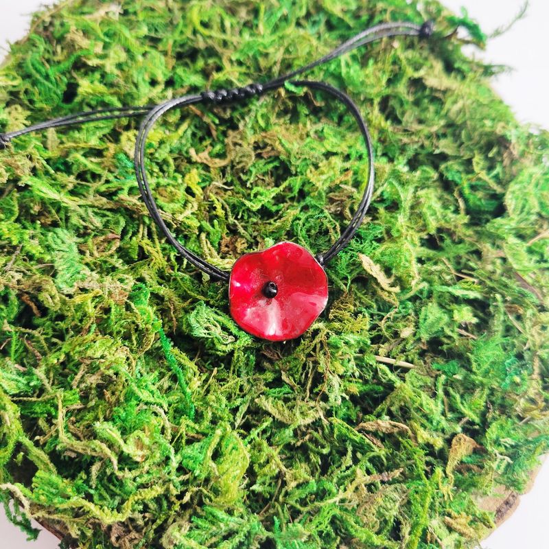 Bracelet réglable coquelicot rouge en cuivre émaillé