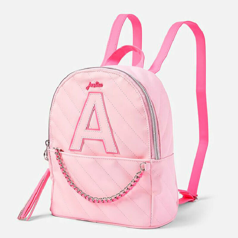 mini morral justice rosa de cadena letras abecedario