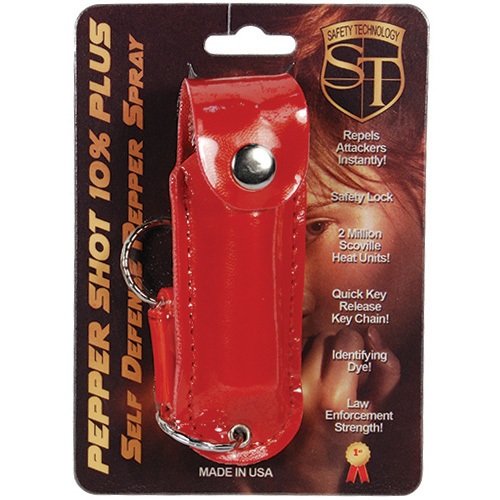 Pepper Shot 1/2 oz w/Red Leatherette Holster & Quick Key Release Key Chain