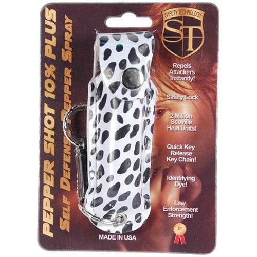 Pepper Shot 1/2 oz fashion leatherette holster and Quick Release Key Chain cheetah black/white