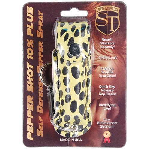 Pepper Shot 1/2 oz fashion leatherette holster and Quick Release Key Chain cheetah black/yellow