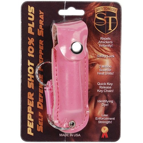 Pepper Shot 1/2 oz w/Pink Leatherette Holster & Quick Key Release Key Chain