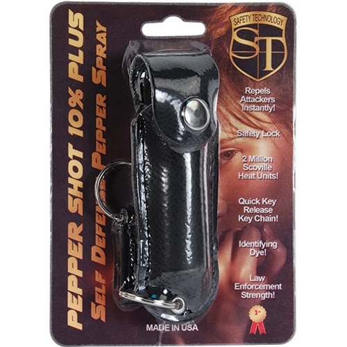 Pepper Shot 1/2 oz w/Black Leatherette Holster & Quick Key Release Key Chain