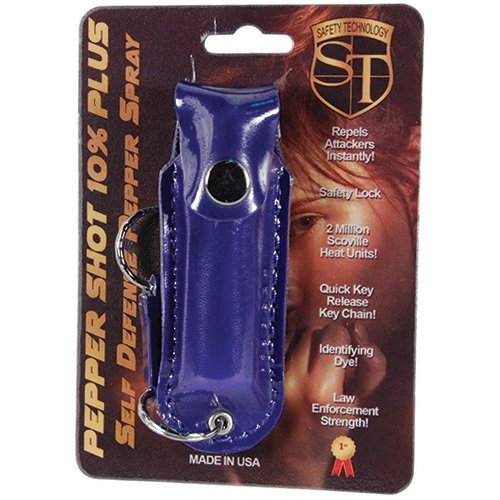 Pepper Shot 1/2 oz w/Blue Leatherette Holster & Quick Key Release Key Chain