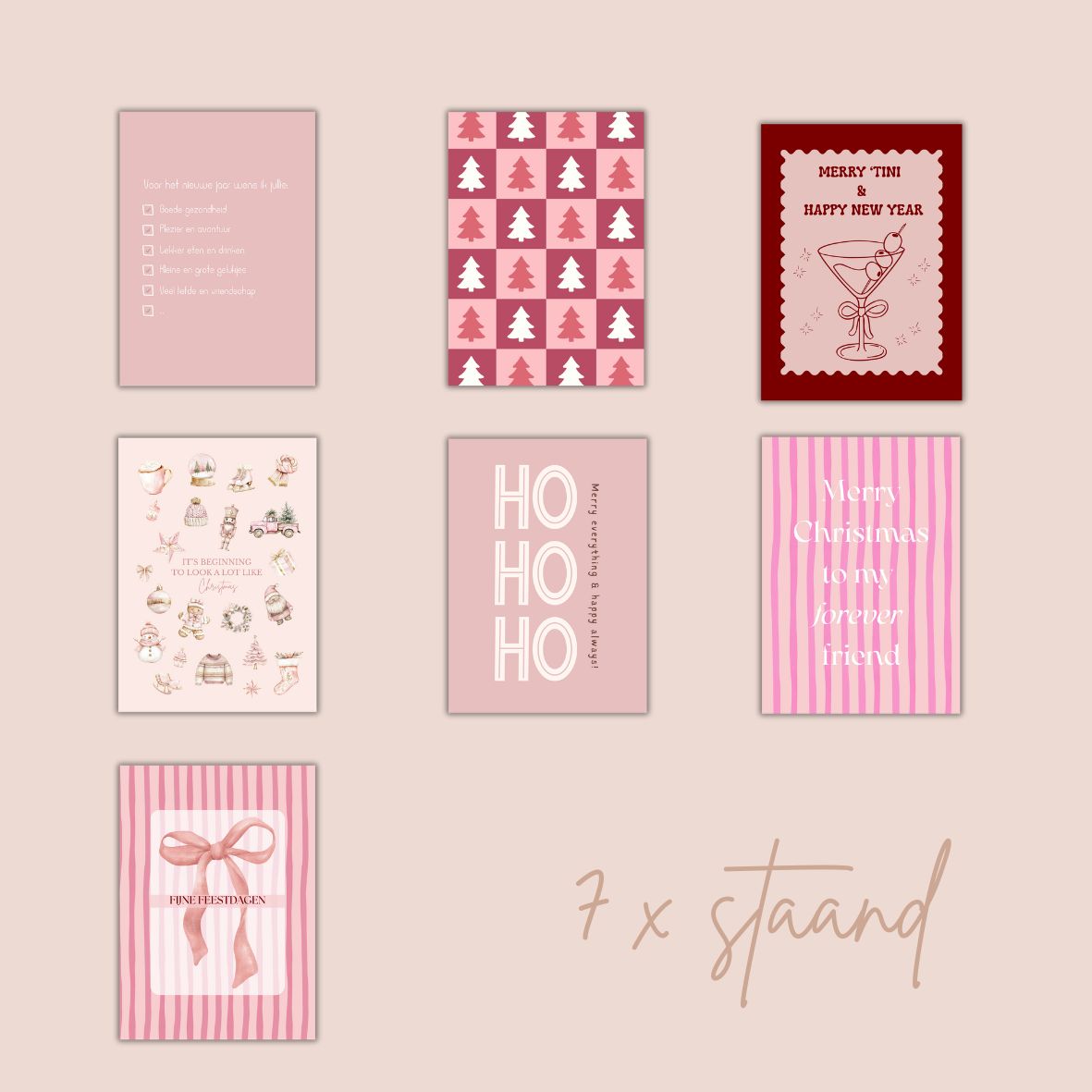 Roze kerstkaarten (set van 10)