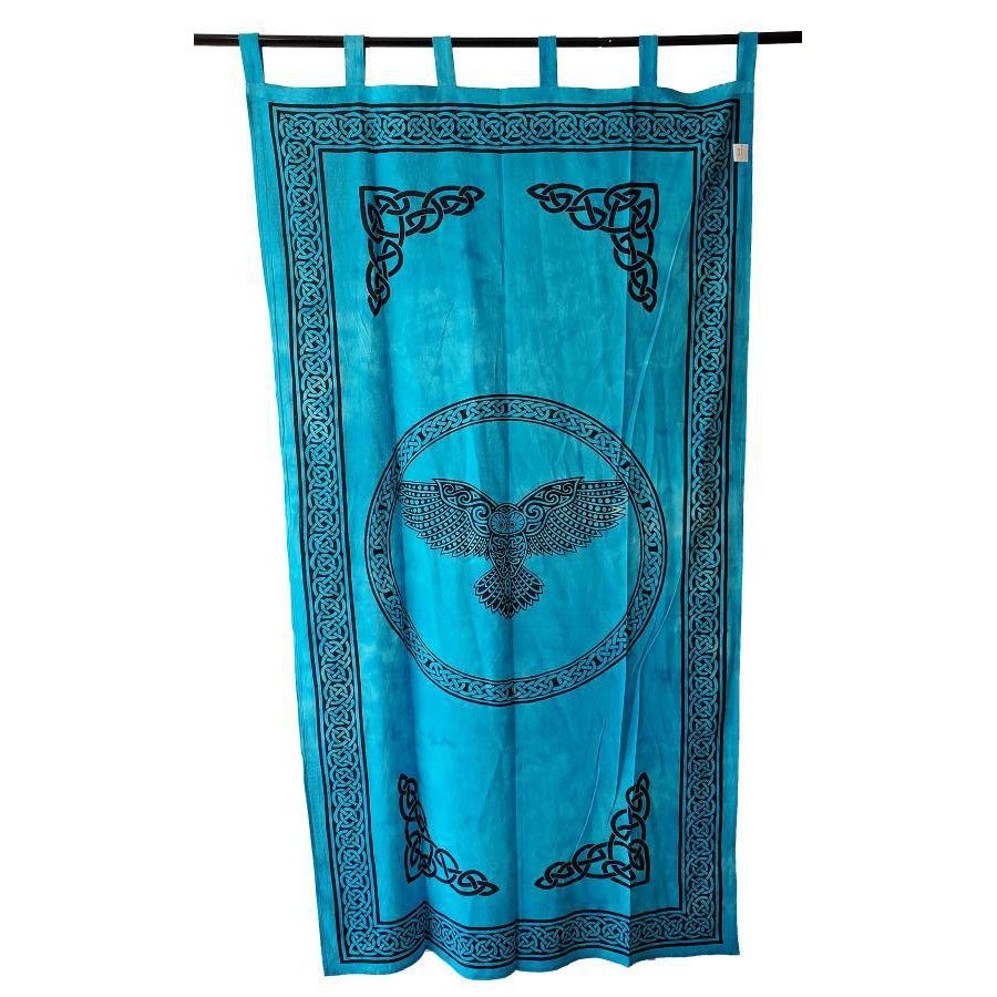 44&quot; x 88&quot; Owl Turquoise Cotton Curtain, SKU V08-SC77-OWL, UPC 700317385103