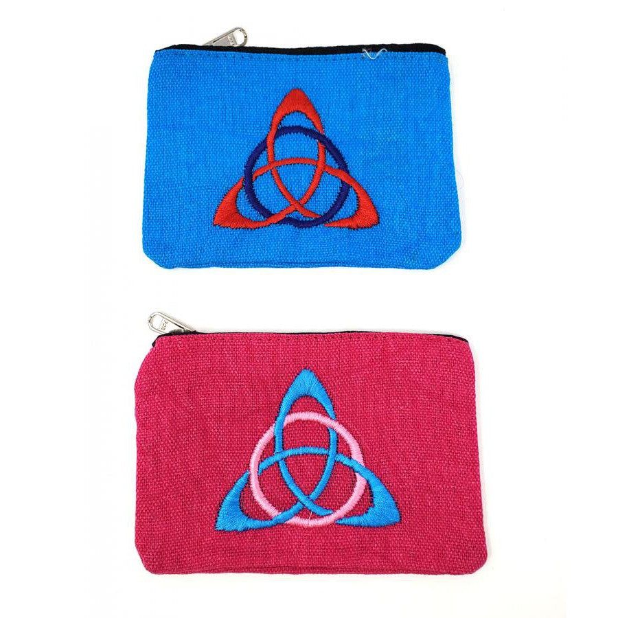 6&quot; x 4&quot; Triquetra Embroidered Cotton Zipper Bag, SKU V01-29-CP04, UPC