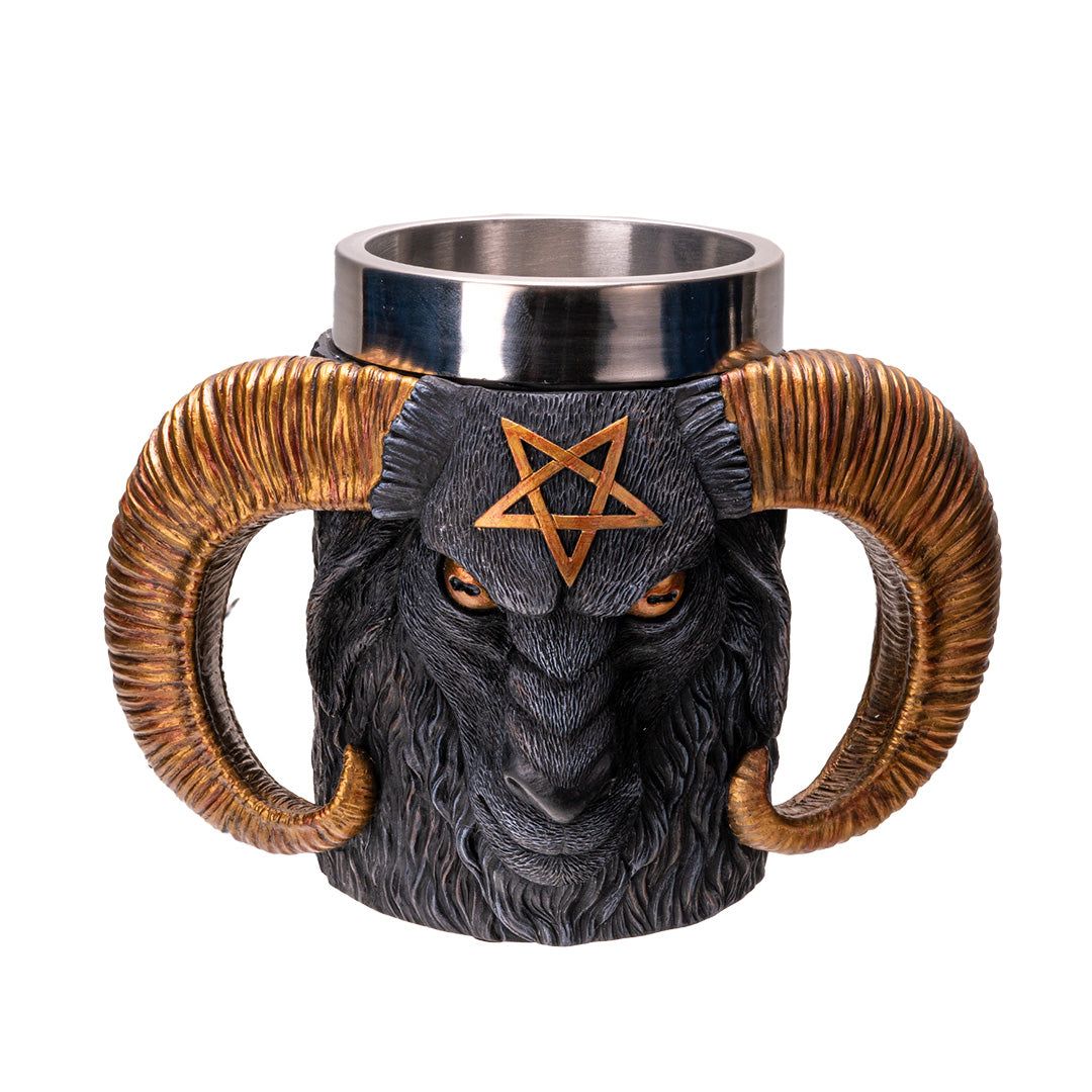 7.5&quot; Stainless Steel Resin Tankard - Baphomet, SKU PG-16162, UPC 700317418887