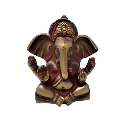 3.5&quot; Ganesh Antique Finish Solid Brass Statue, SKU G08-12-1242, UPC 700317383321