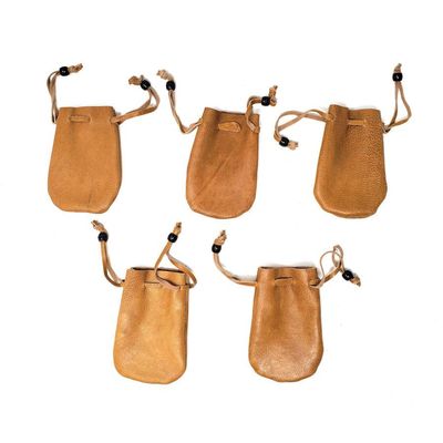 3&quot; x 2&quot; Light Brown Leather Drawstring Pouch, SKU DCBL-04, UPC 700317304647