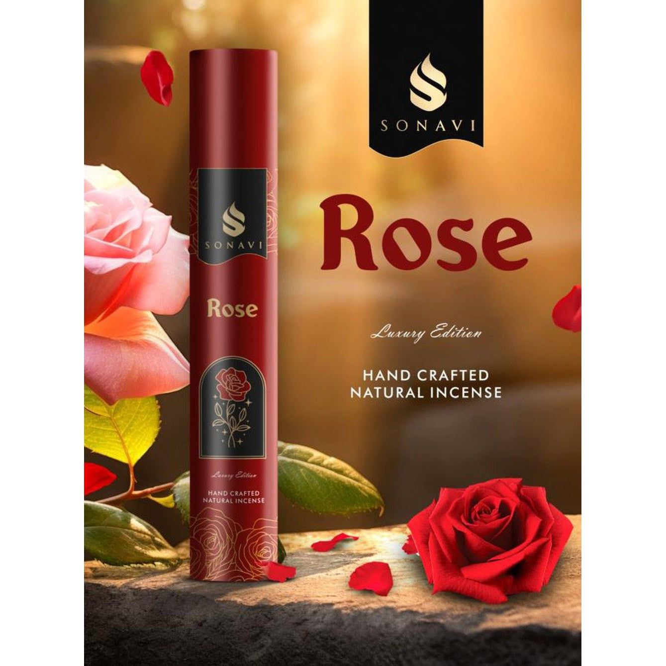SONAVI Luxury Edition Incense Sticks - Rose (50 Grams), SKU SA-RS50, UPC 700317380672