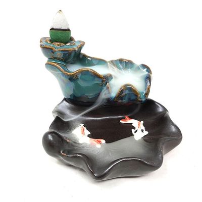 4&quot; Lotus Waterfall Koi Backflow Cone Incense Burner, SKU C03-02-BFL-48, UPC 700317380924