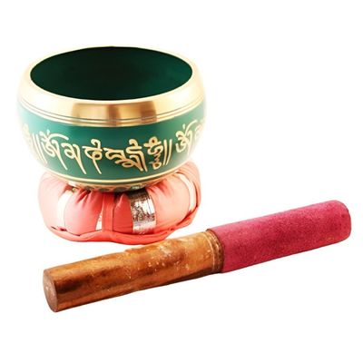 4&quot; Tibetan Singing Bowl with Cushion - Green, SKU H07-SB4-G, UPC 700317382492