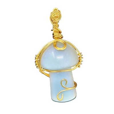 Wire Wrapped Mushroom Pendant - Opalite, SKU S00-P218, UPC 700317379249