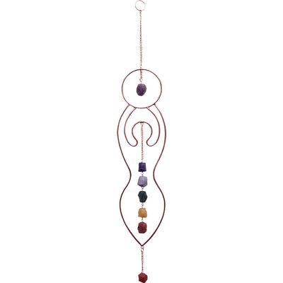 36&quot; Copper Metal Wall Hanging - Chakra Goddess with Rough Chakra Gemstones, SKU KH-31322, UPC 70031…