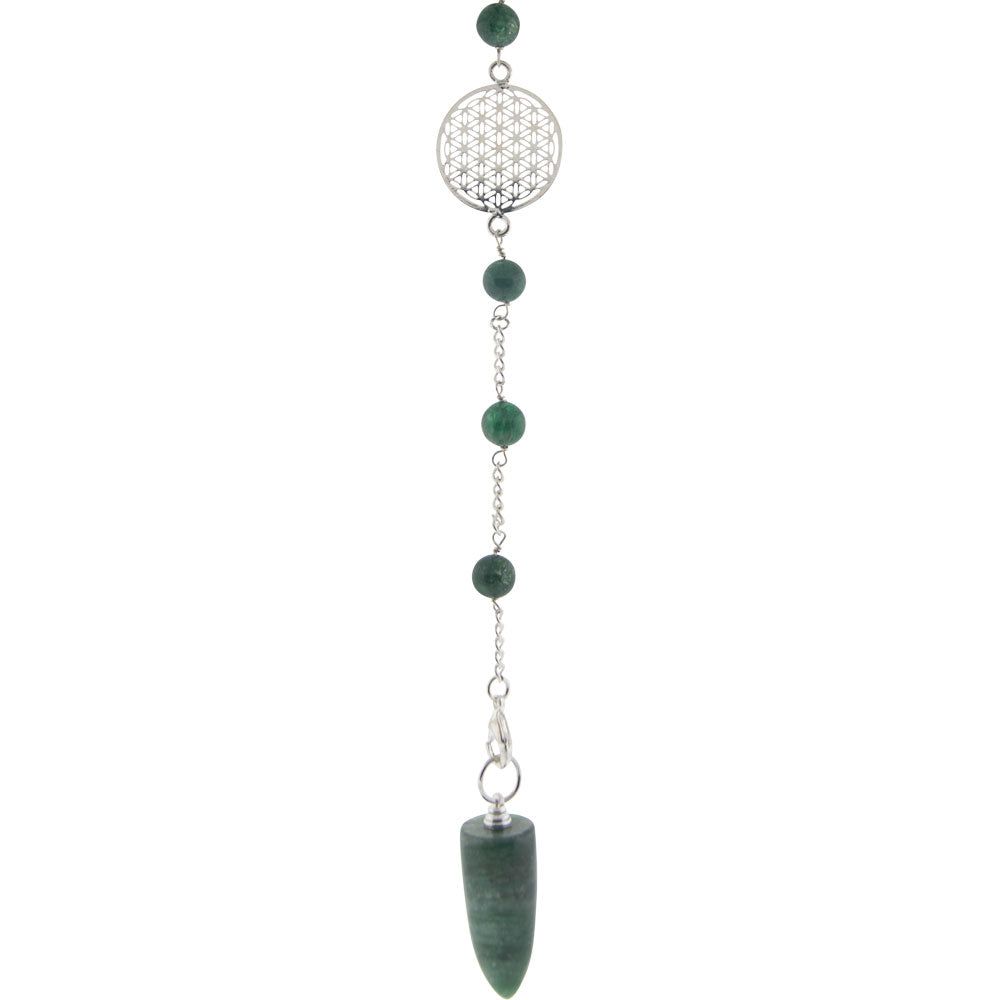 Gemstone Pendulum Flower of Life - Green Aventurine, SKU KH-61427, UPC 700317355519