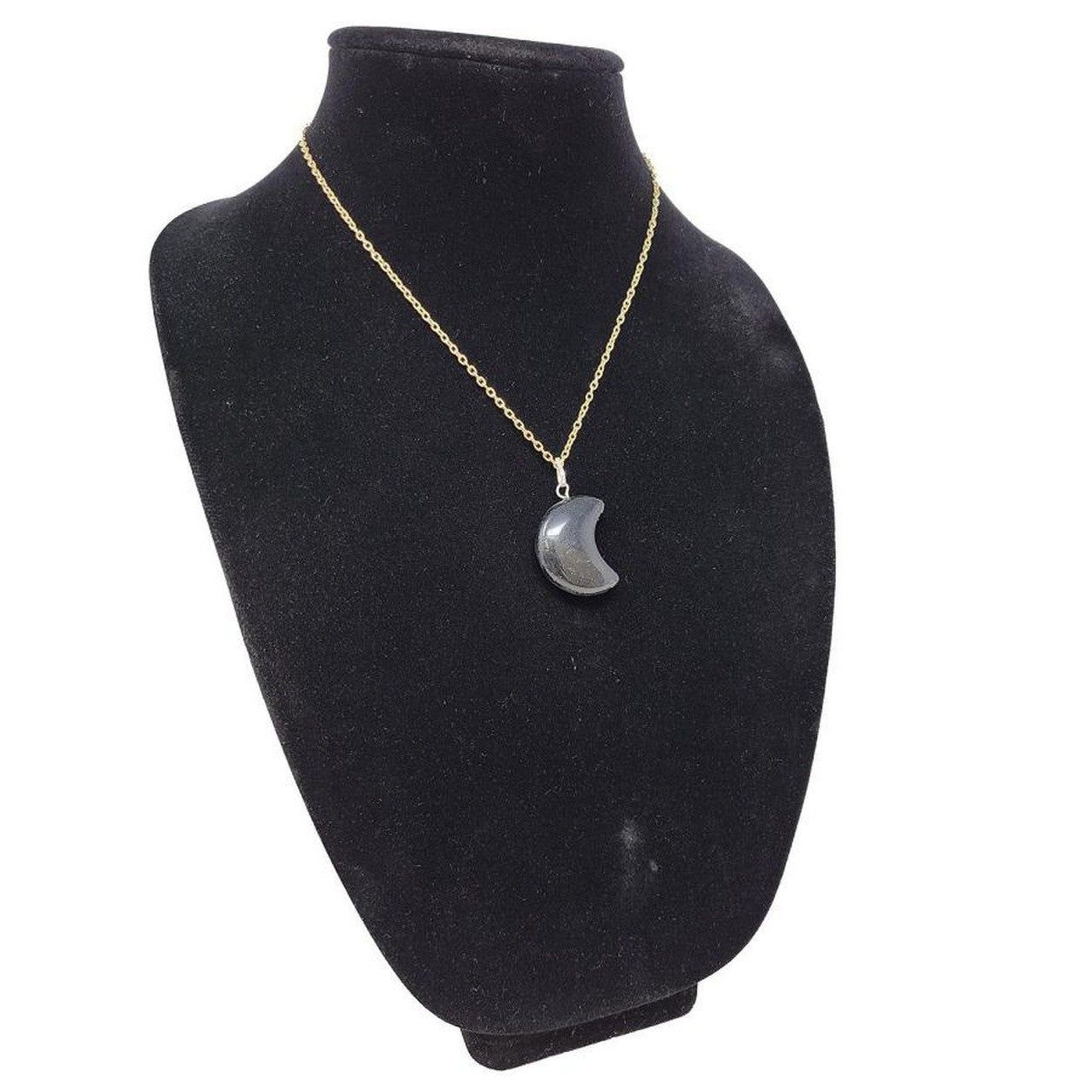 Black Obsidian Crescent Moon Gemstone Pendant, SKU QQ190-P200, UPC 700317384052