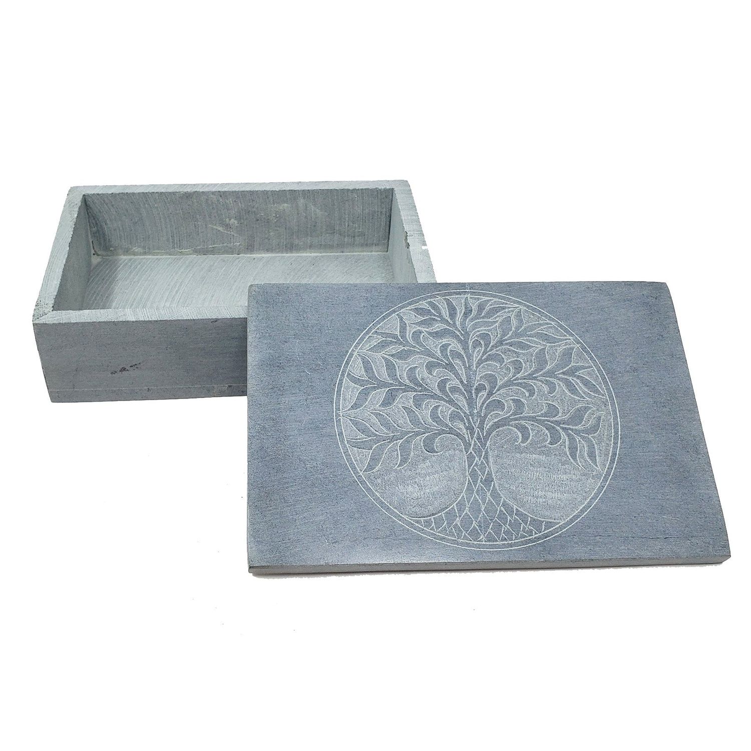 4&quot; x 6&quot; Tree of Life Carved Soapstone Box, SKU 044-74, UPC 700317304548