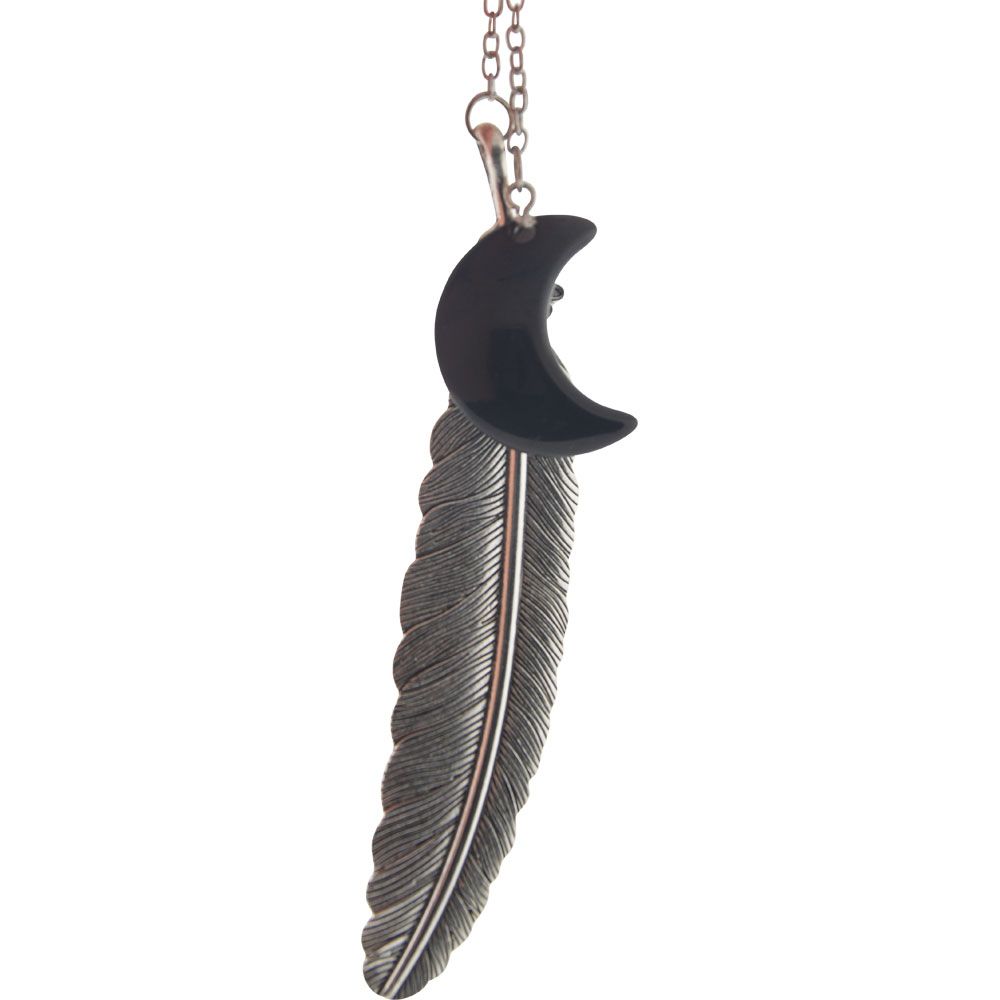 Metal Feather Bookmark with Black Tourmaline - Moon, SKU KH-09002, UPC 700317353539