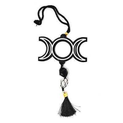 8&quot; Hanging Wooden Triple Moon with Tumble Stones Hanging Decor, SKU S08-64-WH-N, UPC 700317385813