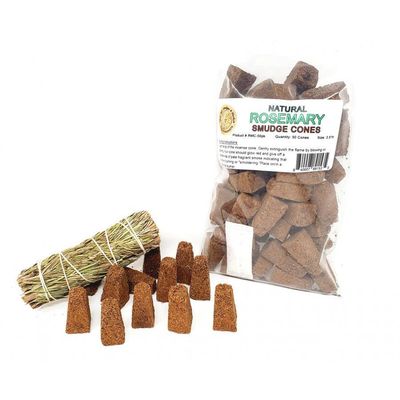 Natural Rosemary Sage Smudge Cones (50 Pack), SKU B00-059-RMC-50PK, UPC 700317314196