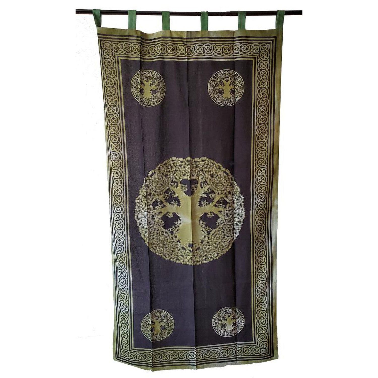 44&quot; x 88&quot; Tree of Life Green Cotton Curtain, SKU SC77-TL, UPC 700317308829