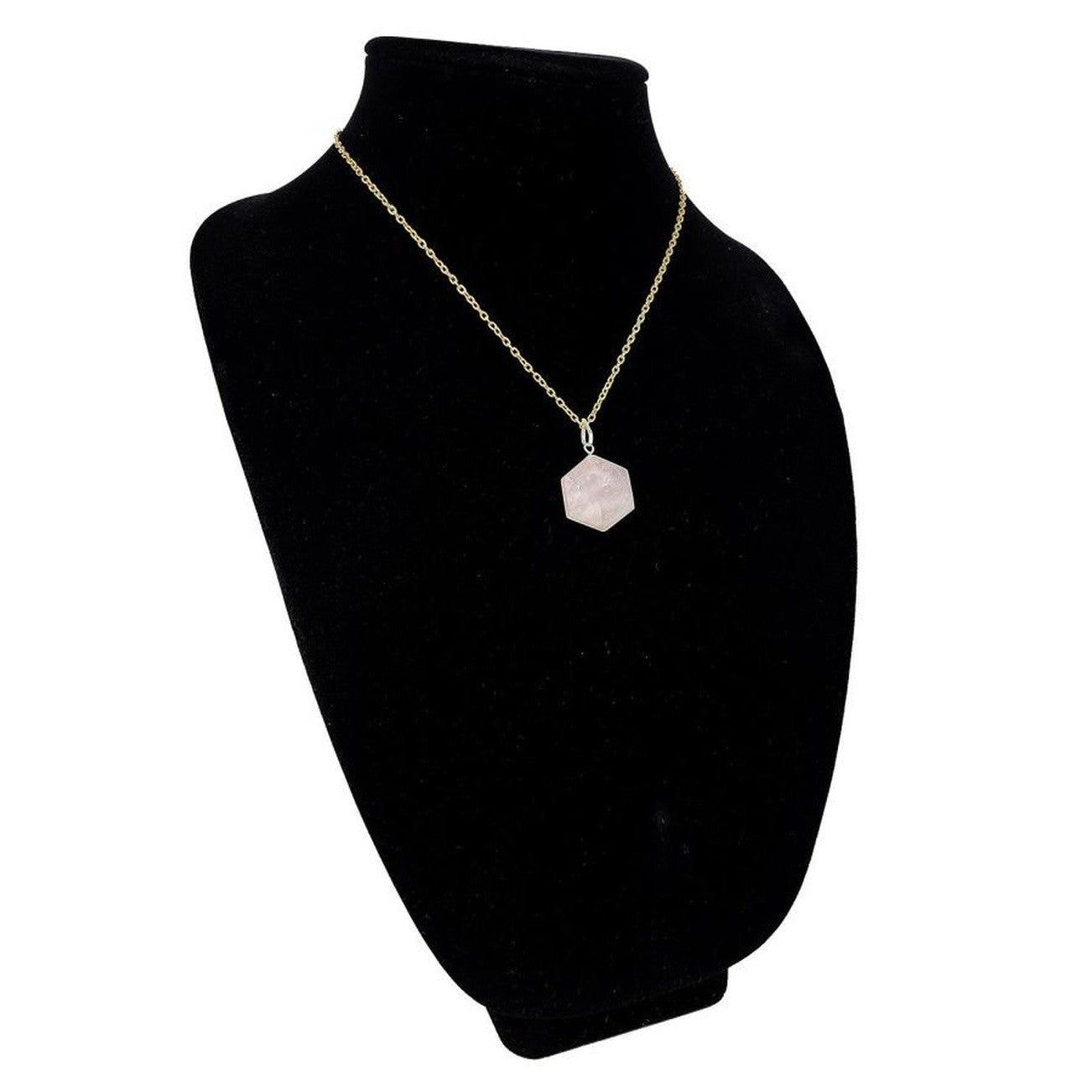 Hexagonal Rose Quartz Gemstone Pendant, SKU QQ188-P198, UPC 700317384137