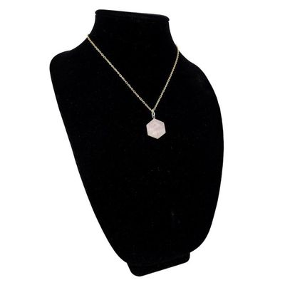 Hexagonal Rose Quartz Gemstone Pendant, SKU QQ188-P198, UPC 700317384137