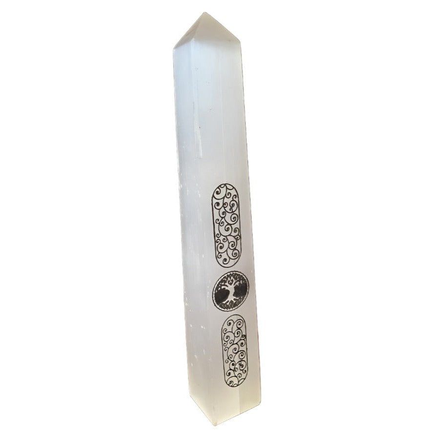 7&quot; Selenite Tree of Life Obelisk Tower, SKU M01-TWO-TOL-1, UPC 700317383109