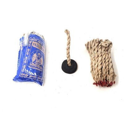Tibetan Rope Incense with Burner - Vajra Medicine (35-45 Ropes), SKU TI-VajraMed, UPC 700317301684