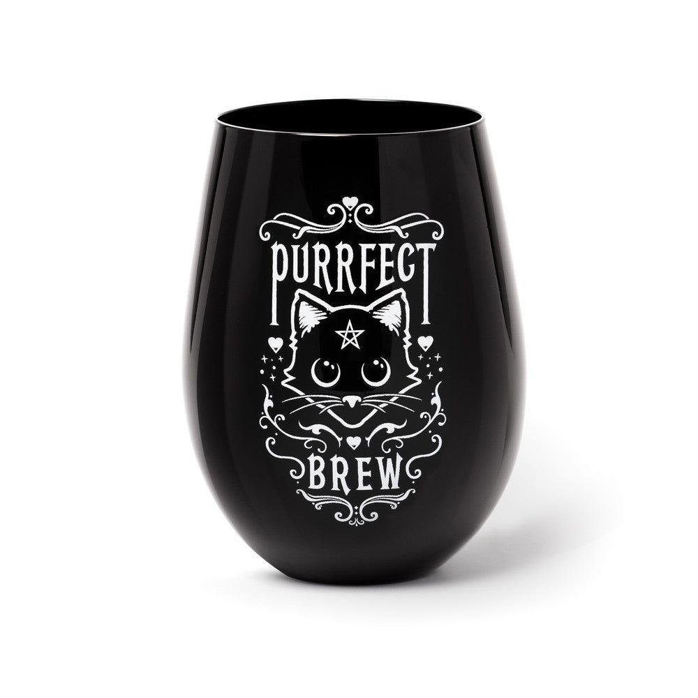 17 oz Black Drinking Glass - Purrfect Brew, SKU AL-SG1, UPC 700317354062