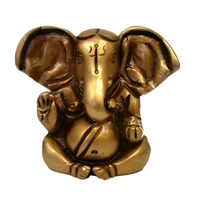 2&quot; Ganesh with Big Ears Honey Gold Finish Solid Brass Statue, SKU G08-036-AG5, UPC 700317384281