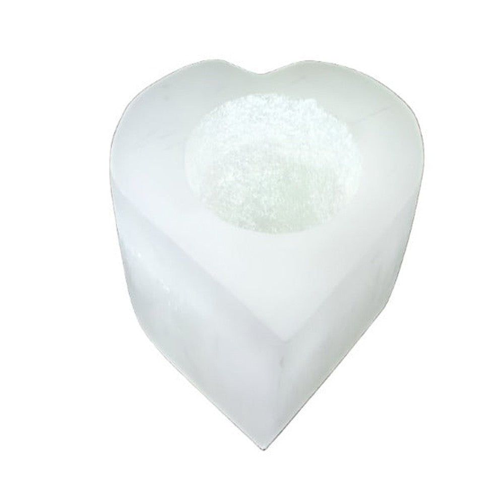 3&quot; Selenite Heart Tealight Candle Holder, SKU A01-SELCH-H-1, UPC 700317382928