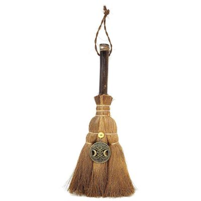 8&quot; Wicca Broom - Triple Moon Pentacle, SKU T00-BRM-001, UPC 700317381433