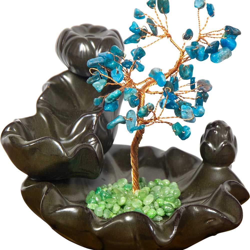 5.5&quot; Ceramic Backflow Incense Burner - Apatite Gem Tree, SKU KH-89772, UPC 700317378594