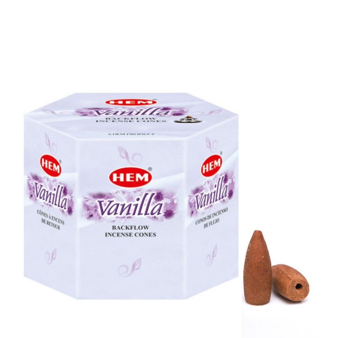 Vanilla HEM Backflow Incense Cones (40 Pack), SKU HBFC-VN, UPC 700317305668