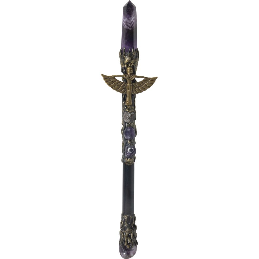 10&quot; Magick Wand - Amethyst Point with Gold Isis, SKU KH-69014, UPC 700317352983
