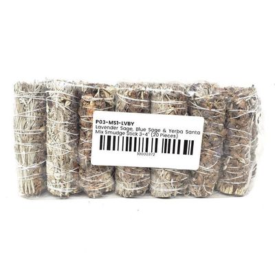 4&quot; Lavender, Blue Sage &amp; Yerba Santa Smudge Stick, SKU P03-MS1-LVBY-1, UPC 700317378433