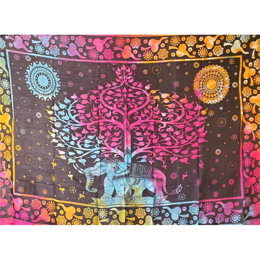 44&quot; x 72&quot; Elephant Tree of Life Tie Dye Tapestry, SKU SC78-ETT, UPC 700317379812